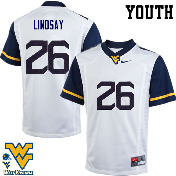 Youth #26 Deamonte Lindsay West Virginia Mountaineers College Football Jerseys-White - Click Image to Close
